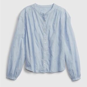 GAP Womens Blouse Long Sleeve Blue Floral Embroidered Top